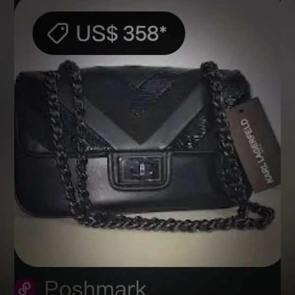 Y2K Karl Lagerfeld Black Chevron Chain Shoulder Bag ❌60% OFF SALE❌ make offer - Picture 4 of 13